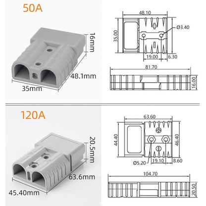 50A Anderson Plug Connector 600V Grey Red Straight Plug for Solar Cable, Ships Yachts RVs, 6AWG