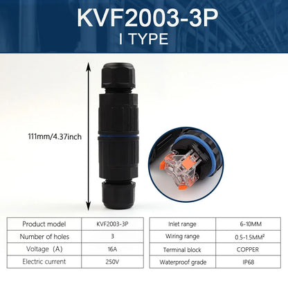 IP68 Waterproof Cable Connector Quick Connection KVSF-15 2 In 2 Out 2/3/4/5 Pin Electrical Terminal Adapter Wire Connector