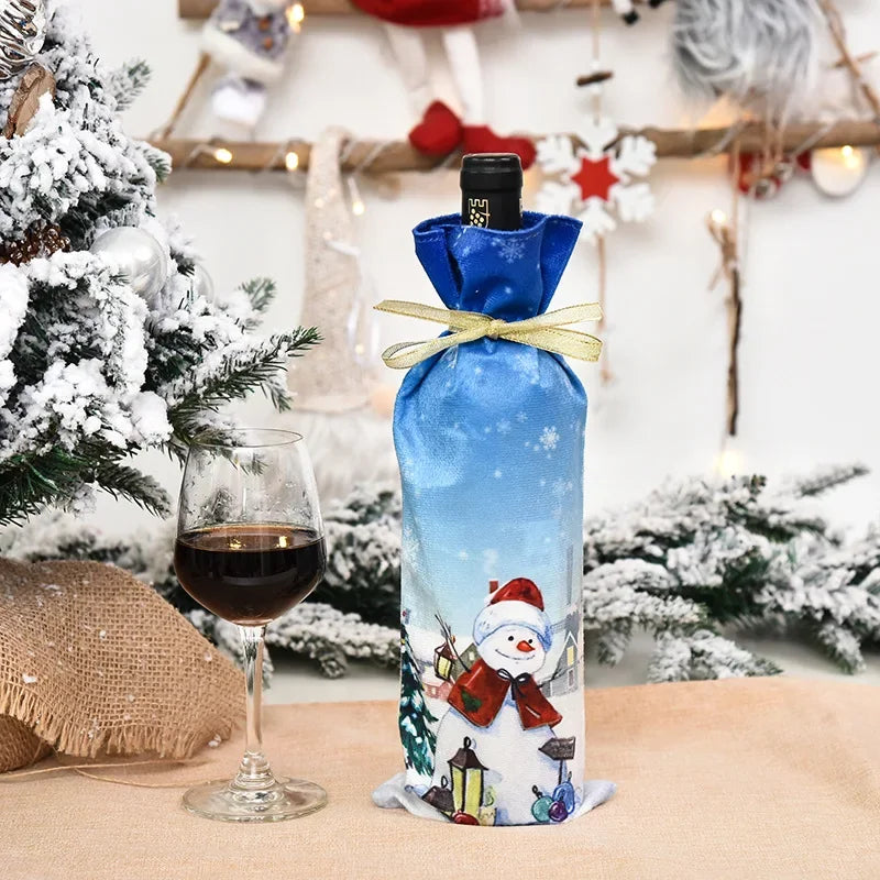 Creative Christmas Wine Bottle Cover Set Velvet Santa & Snowman Decor