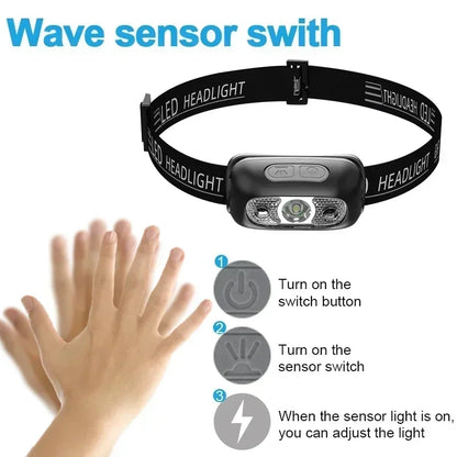 USB Rechargeable Mini Strong Light LED Sensor Headlamp Outdoor Waterproof Work Head Torch Camping Fishing Search Headlight