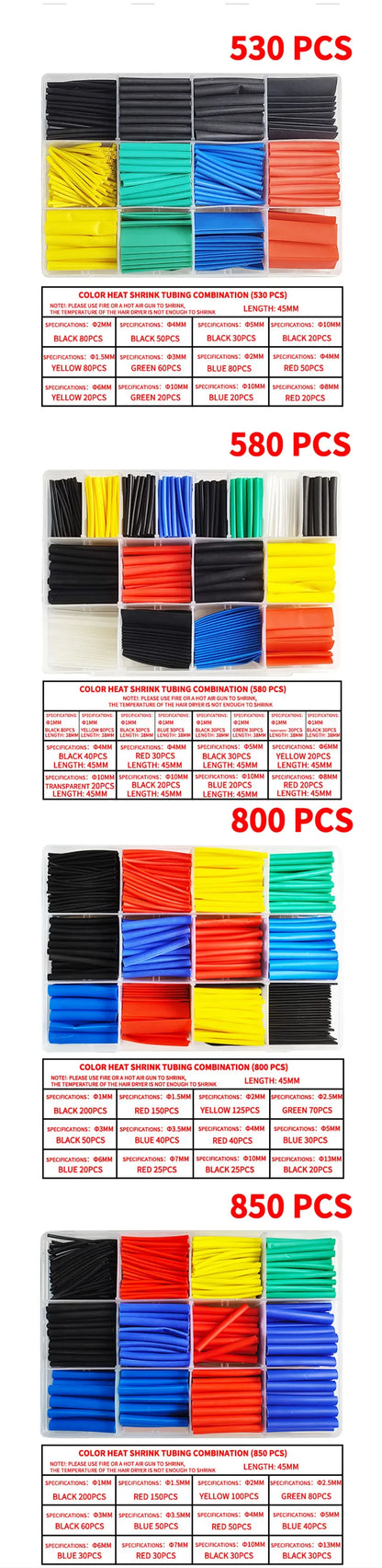 Heat Shrink Tubing Kit 530-800PCS 2:1 Shrinkable Wire Wrap Tubing Cover Protection