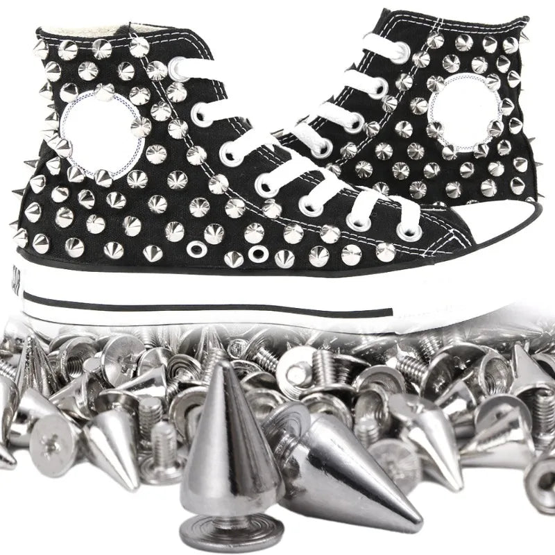 Punk Rivet Cone Spikes Screwback Studs — Silver Metal Rivets for Clothes Bag Shoe Leather Belt DIY Handcraft 10–100pcs