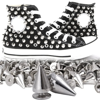 Punk Rivet Cone Spikes Screwback Studs — Silver Metal Rivets for Clothes Bag Shoe Leather Belt DIY Handcraft 10–100pcs