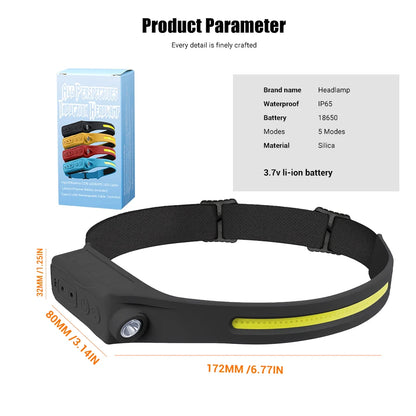 LED Sensor Headlamp Rechargeable Head Torch 5 Mode for Outdoor