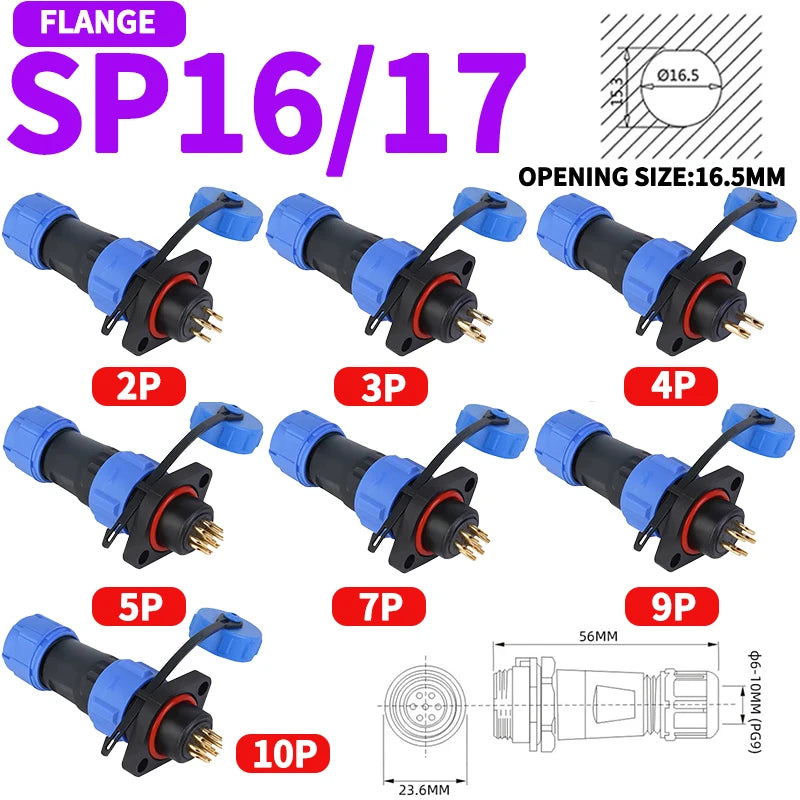 SP Series IP68 Waterproof Aviation Connector SP13 SP16 SP17 SP20 SP21 2-12Pin Panel Mount Plug and Socket