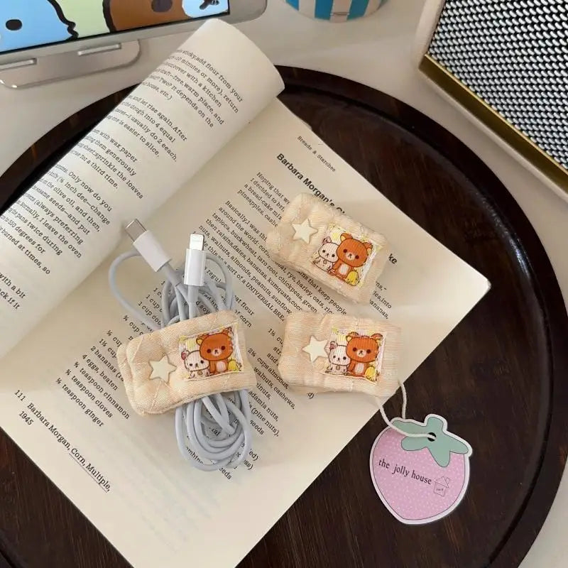 Portable Charging Cable Organizer – Cartoon Data Cable Storage Clip for Cable Management (Compatible with Rilakkuma / Mashumaro)