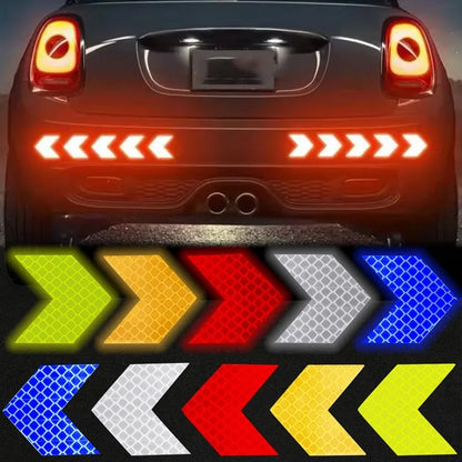 Car Reflective Arrow Stickers with Luminous Film – Hazard Warning Safety Decals for Car Bumper & Trunk (10pcs)