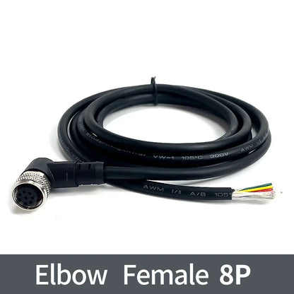 2m M12 Waterproof Sensor Cable Male & Female Connector 4/5/8/12 Pin Integrated Injection Molded