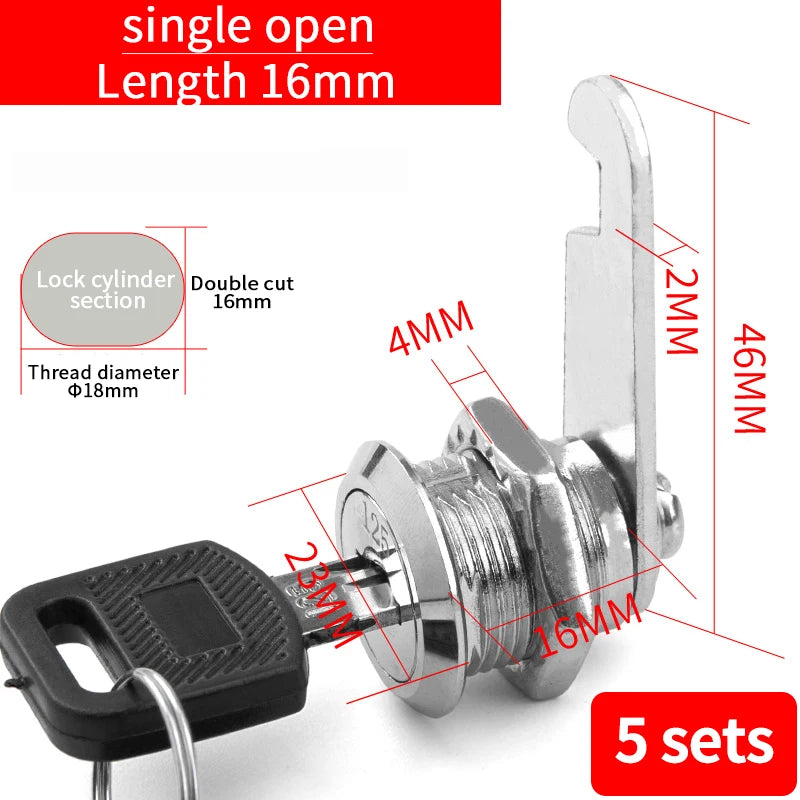Cabinet Cam Lock Set Two-Sided Keyed Alike 16MM-30MM Cylinder Cam Locks for Mailbox File Drawer Compartment