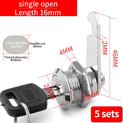 Cabinet Cam Lock Set Two-Sided Keyed Alike 16MM-30MM Cylinder Cam Locks for Mailbox File Drawer Compartment
