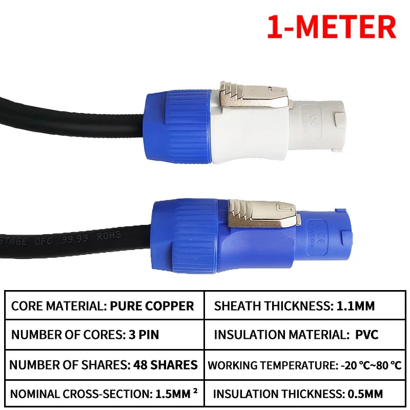 Weatherproof 3 Pin Power Cable 3x1.5mm² for Stage Audio Lighting Equipment Beam Projectors LED Displays