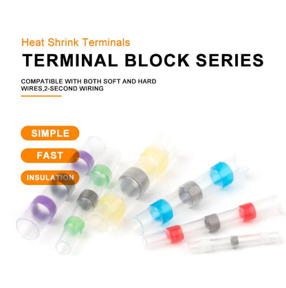 100pcs Heat Shrink Wire Connectors Red AWG 22-18 Butt Electrical Connectors Tinned Solder Sealed Terminals