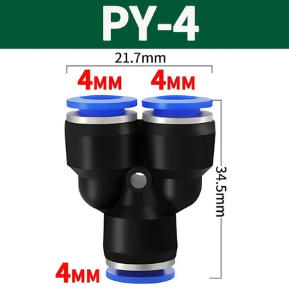 Pneumatic Push-to-Connect Fittings Kit Y W Shaped Air Water Oil Hose Connectors for Nylon Polyurethane Tubing