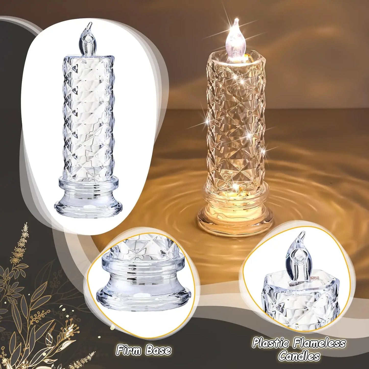 Crystal LED Flameless Candle Light Battery Night Lamp Wedding Decor
