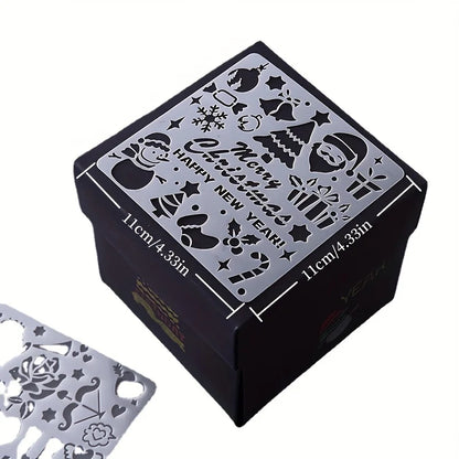 5pcs/set square hollow template lace ruler painting DIY handmade greeting card graffiti template Christmas/Birthday/Love