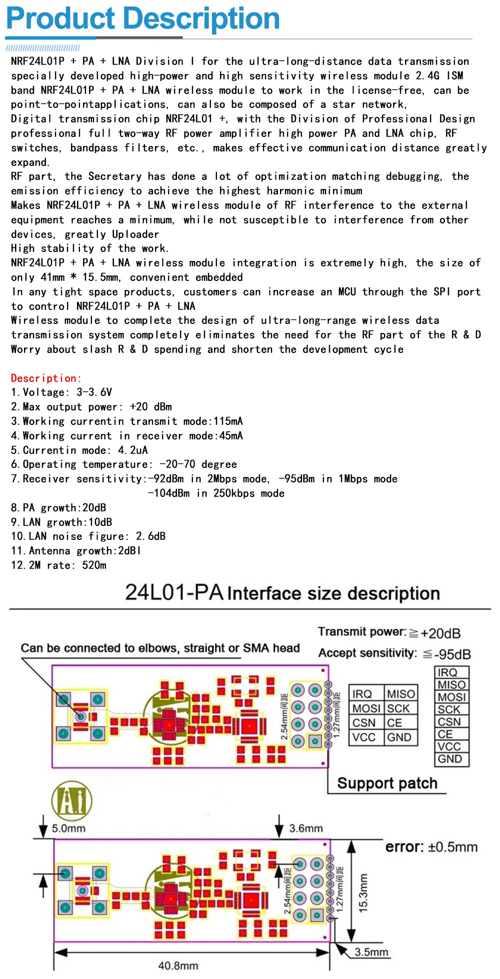 NRF24L01+ 2.4GHz Wireless Transceiver Module with PA+LNA – Long Range for Arduino