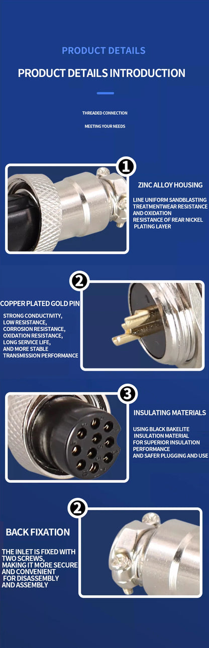 Gold Plated GX16 Circular Aviation Connector 2-9Pin Male & Female Docking Electric Wire Plug