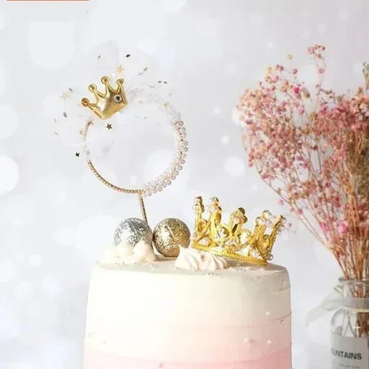 Mini Crown Cake Topper Pearl Tiara Gold Silver 20/1PCS