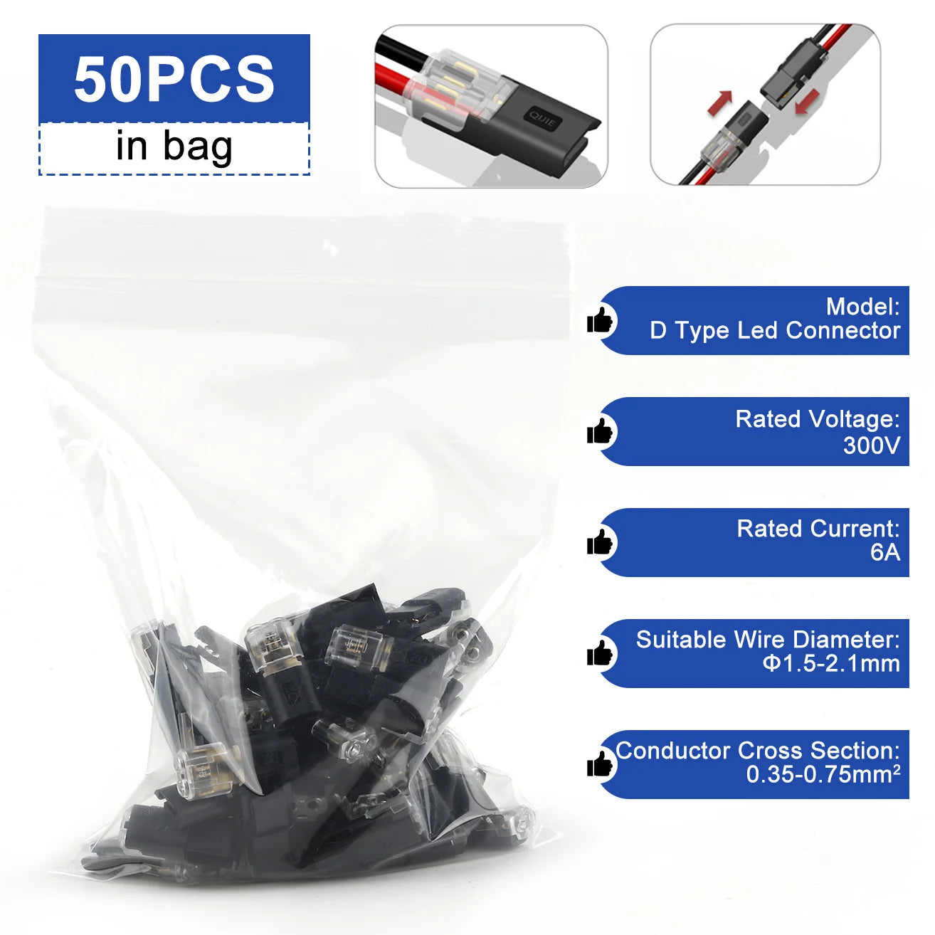 2 Pin Insulated Strip Terminal Block Automotive Wire Connector 20/50/100pcs