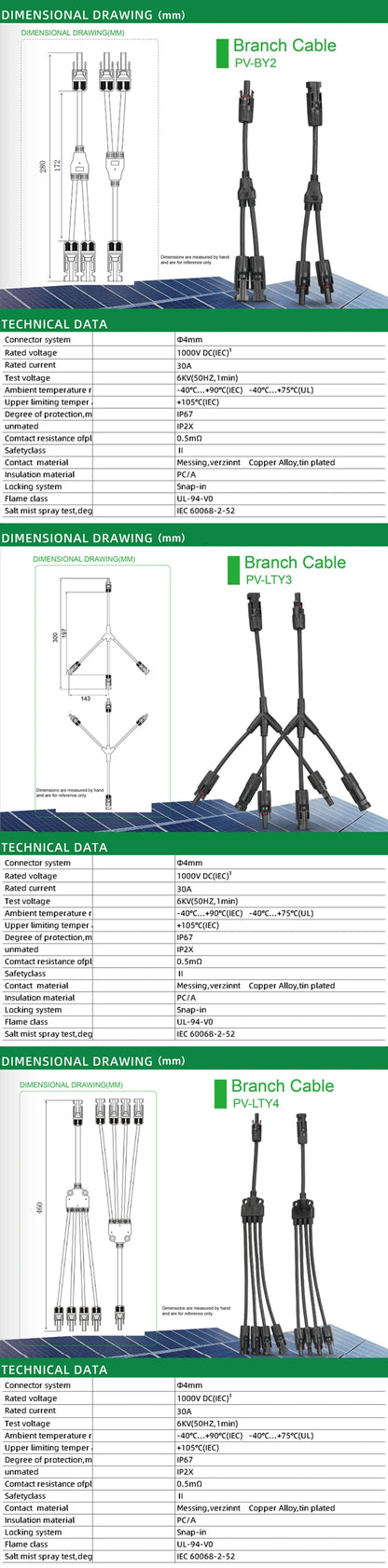 DC PV Y Branch Photovoltaic Solar Connector 1000V 30A Male Female 3-Way 4-Way 5-Way Plug 1 to 2/3/4 Adapter