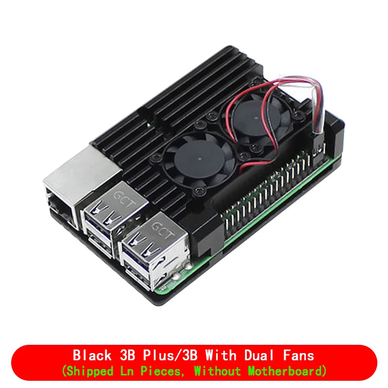 Raspberry Pi 4/3 Aluminum Case with Dual Cooling Fans Metal Enclosure for RPI