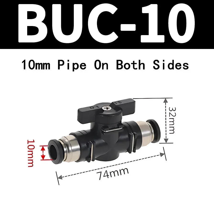 BUC Pneumatic Manual Valve Straight Head Quick Coupling Steering Switch Manual Ball Valve for Air Hose 4mm 6mm 8mm 10mm 12mm
