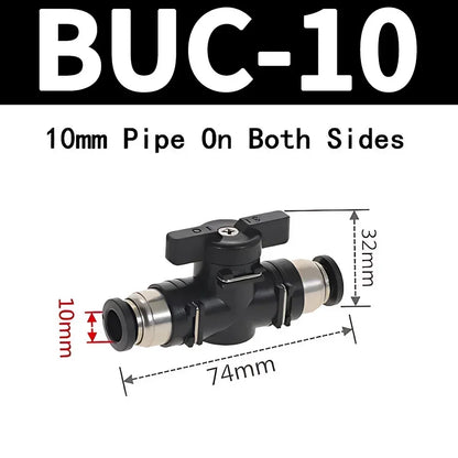 BUC Pneumatic Manual Valve Straight Head Quick Coupling Steering Switch Manual Ball Valve for Air Hose 4mm 6mm 8mm 10mm 12mm