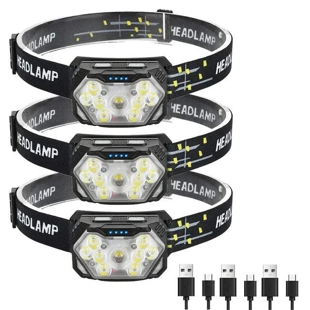 9 Led Strong Light Headlamp USB Rechageable Motion Sensor Headlight Portable Fishing Camping Outdoor Head Lamp Work Flashlight