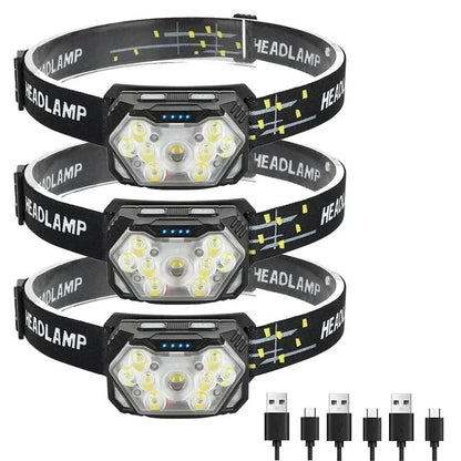 9 Led Strong Light Headlamp USB Rechageable Motion Sensor Headlight Portable Fishing Camping Outdoor Head Lamp Work Flashlight