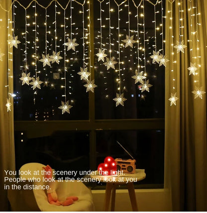 Christmas Holiday LED Snowflakes Flashing Fairy Curtain Lights 32M Waterproof String Lights for Xmas Party Wedding Decoration