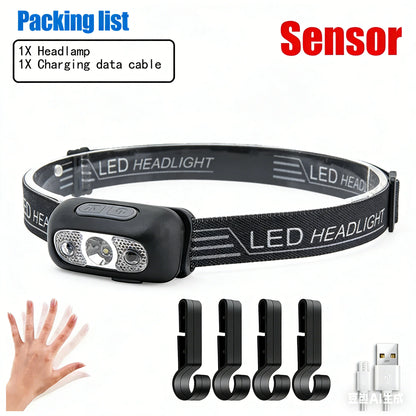 USB-C Rechargeable LED Headlamp Sensor Headlight for Outdoor