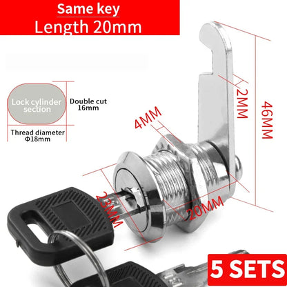 Cabinet Cam Lock Set Two-Sided Keyed Alike 16MM-30MM Cylinder Cam Locks for Mailbox File Drawer Compartment