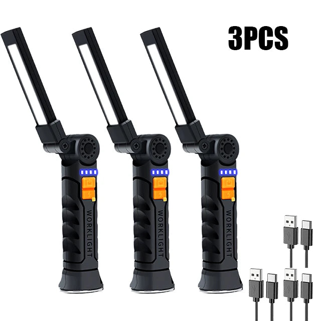 USB Rechargeable LED Work Light 600 Lumens COB Lantern with Power  Display Emergency Magnetic Flashlight for Outdoor Car Repair