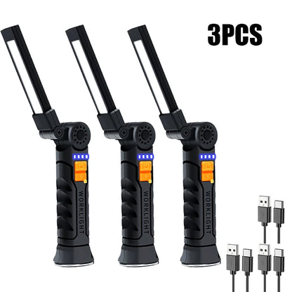 USB Rechargeable LED Work Light 600 Lumens COB Lantern with Power  Display Emergency Magnetic Flashlight for Outdoor Car Repair