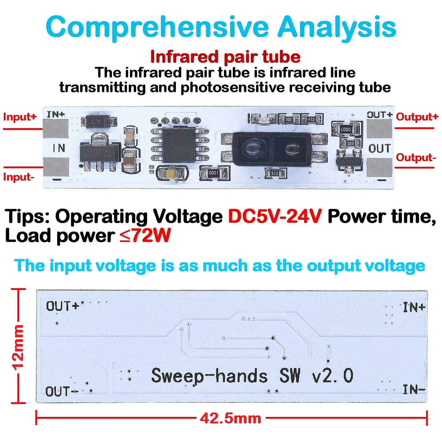 Short Distance PIR & Capacitive Touch Sensor Module V2.0 5V-24V 3A LED Dimming Control