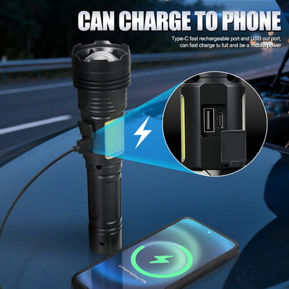 Outdoor Rechargeable RGB Led Flashlight Zoomable Torch Strong Light 11 Mode Tactical Lamp for Camping Fishing Emergency Lantern