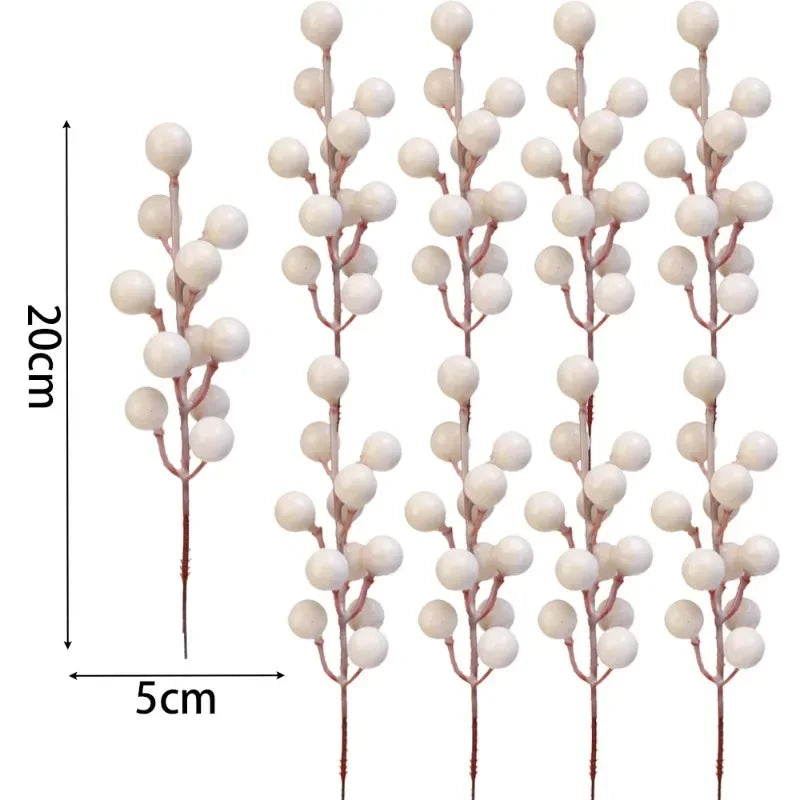 40/4PCS Artificial White Berries Stems Christmas Berry Branches Fake Fruit Flowers DIY Wedding Party New Year Home Decorations