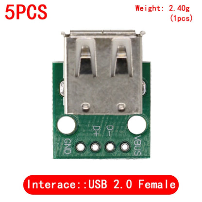 USB Male to DIP Adapter — Mini-B / Micro-B / Type-C / USB-A 2.0 / 3.0, PCB Breakout (2-Pack)