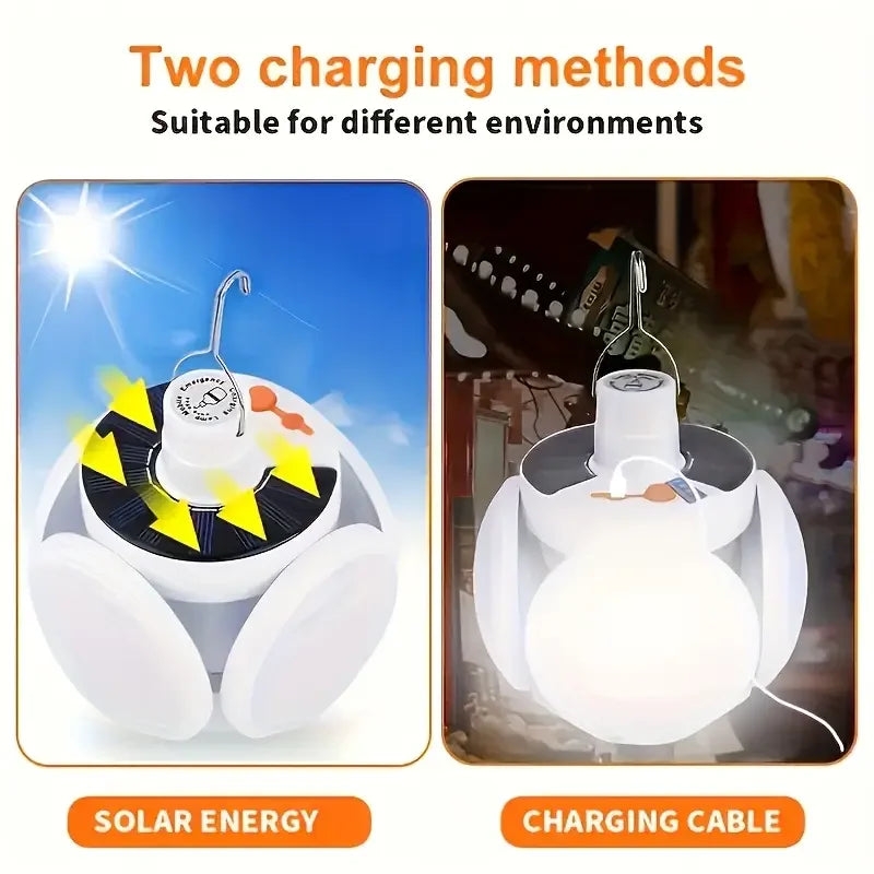 Portable LED Solar Camping Light Bulb Rechargeable Flashlight Waterproof Night Lamp Camping Supplies 5 Mode Adjustable with Hook