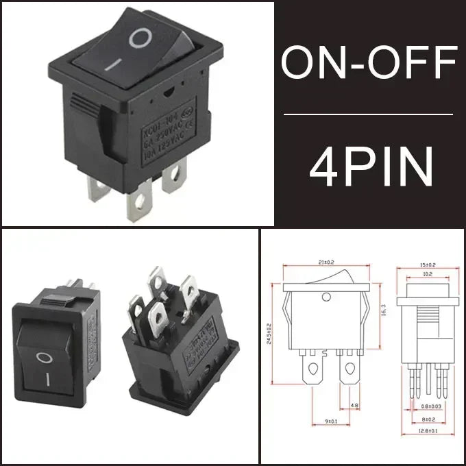 KCD1 Snap-In Boat Rocker Switch SPST ON-OFF 2/3/4 Pin 250V 6A 125V 10A 2P Toggle Power