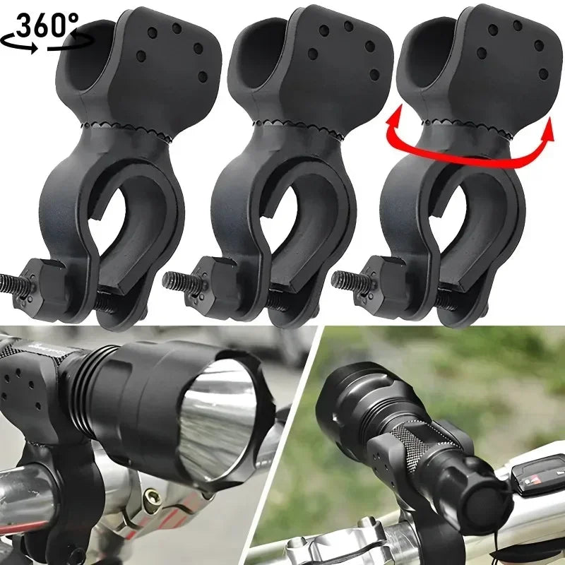 Christmas Bicycle Handlebar Flashlight Clip Holder Riding Universal 360 Degree Rotating Bike Torch Mount Clamp Grip Bracket