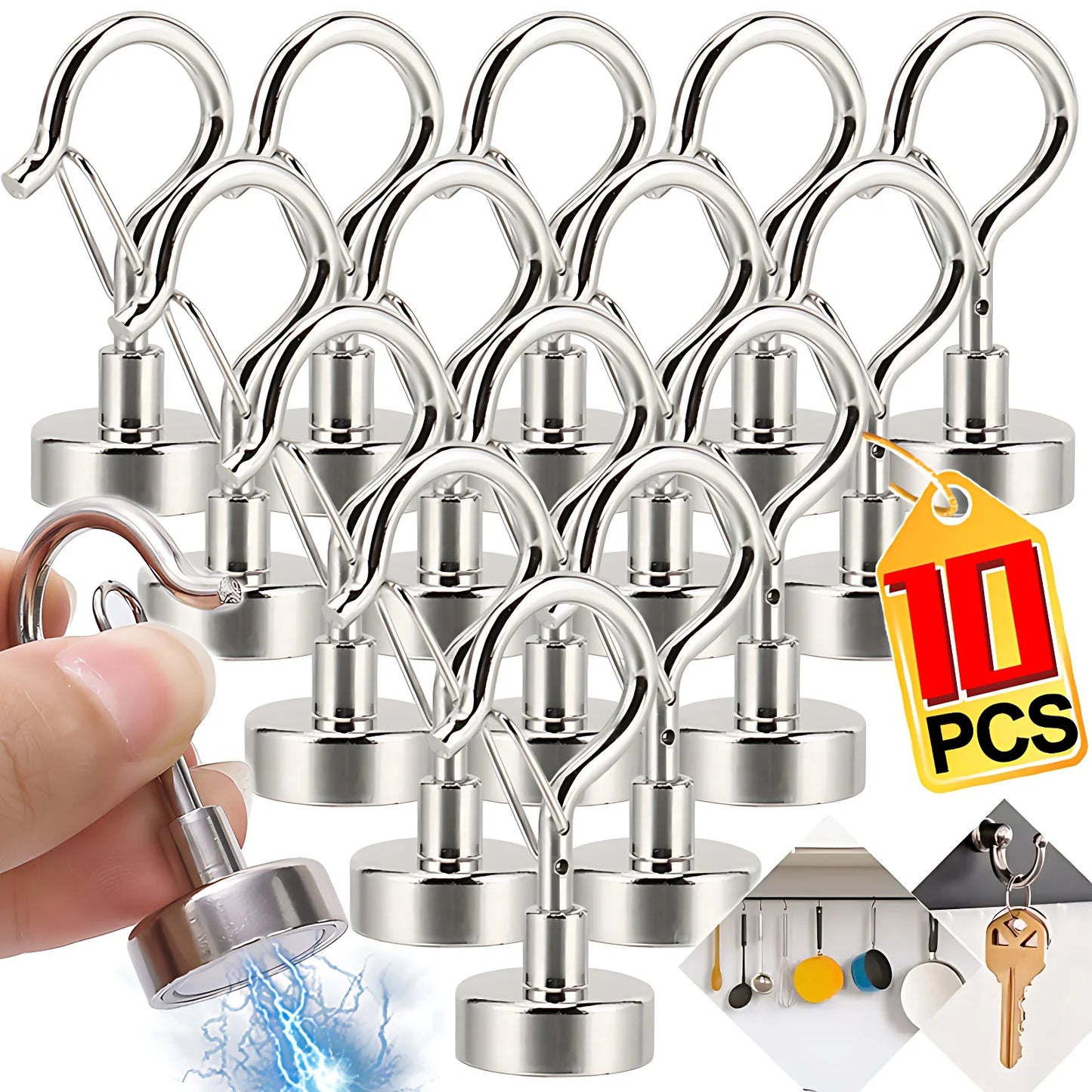 10/1Pcs Magnetic Hook Elastic Hook Press Household Magnetic Buckle Wholesale NdFeB Strong Magnet Keychain Magnet Hook Hardware