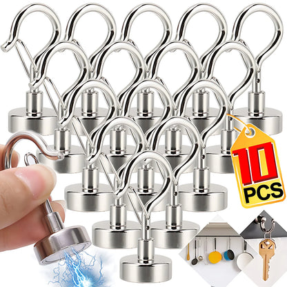 10/1Pcs Magnetic Hook Elastic Hook Press Household Magnetic Buckle Wholesale NdFeB Strong Magnet Keychain Magnet Hook Hardware