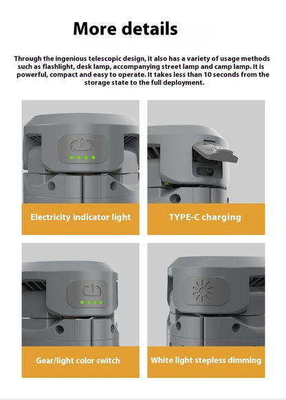 8000MAH Multifunctional Telescopic Camping Light LED Floodlight Flashlight with Stepless Dimming Charge Outdoor Tent Flashlight