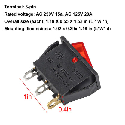 KCD3 Red Button On-Off 3Pin DPST Plastic And Metal Boat Car Rocker Switch 15A20A 250V125VAC 31x14x32mm Electrical Appliances