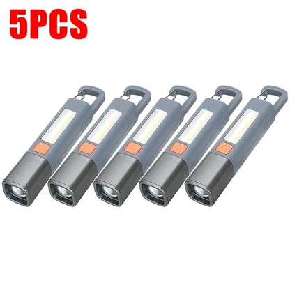 Portable Strong Light LED Zoom Flashlamp Built-in Battery USB Rechargeable with Hook Camping Hanging Lamp COB Side Lamp