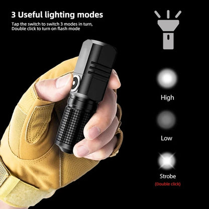 Super Bright Mini LED Flashlight USB Rechargeable Zoom Tactical Flashlight 3 Lighting Mode Outdoor Camping Fishing Torch