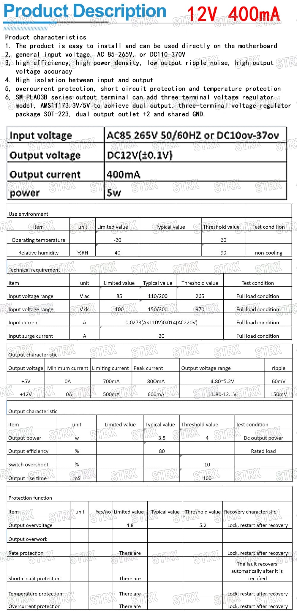 AC-DC Isolated Power Supply Module 220V to 5V 3.5W 12V 5W Buck Converter for Arduino