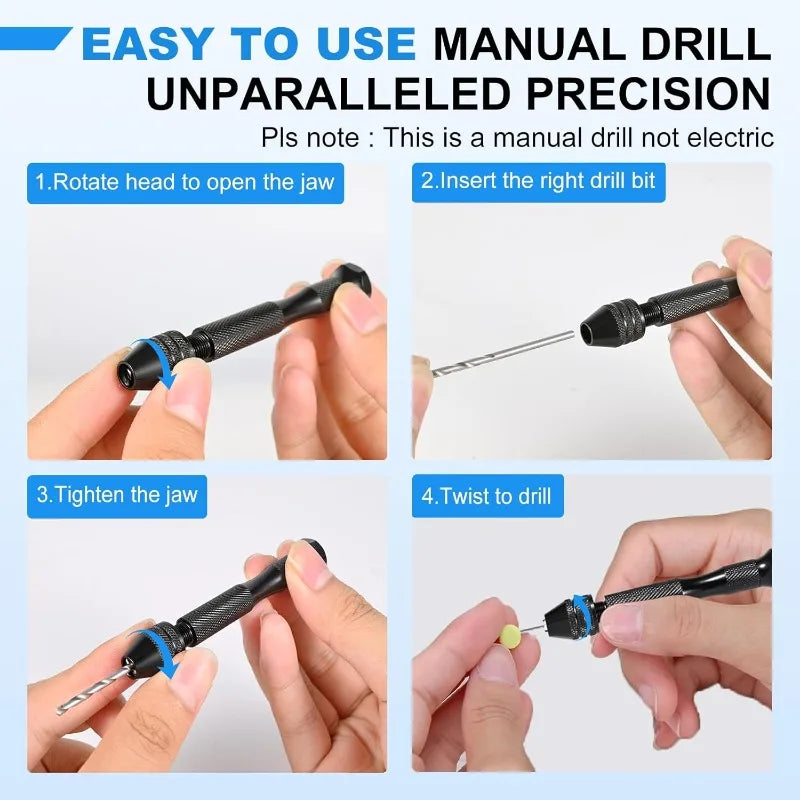 Mini Hand Drill with 0.8-3.0mm Drill Bits Set Rotary Tools for Jewellery Models Hobby DIY Wood Craft Handmade Tool Accessories