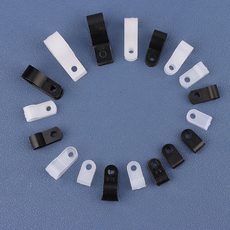 100Pcs/Pack U-Type R-Type Nylon Clamp Cable Clips Plastic Hose Fasteners Mount Fix Hardware Electrical Fitting Wire Management